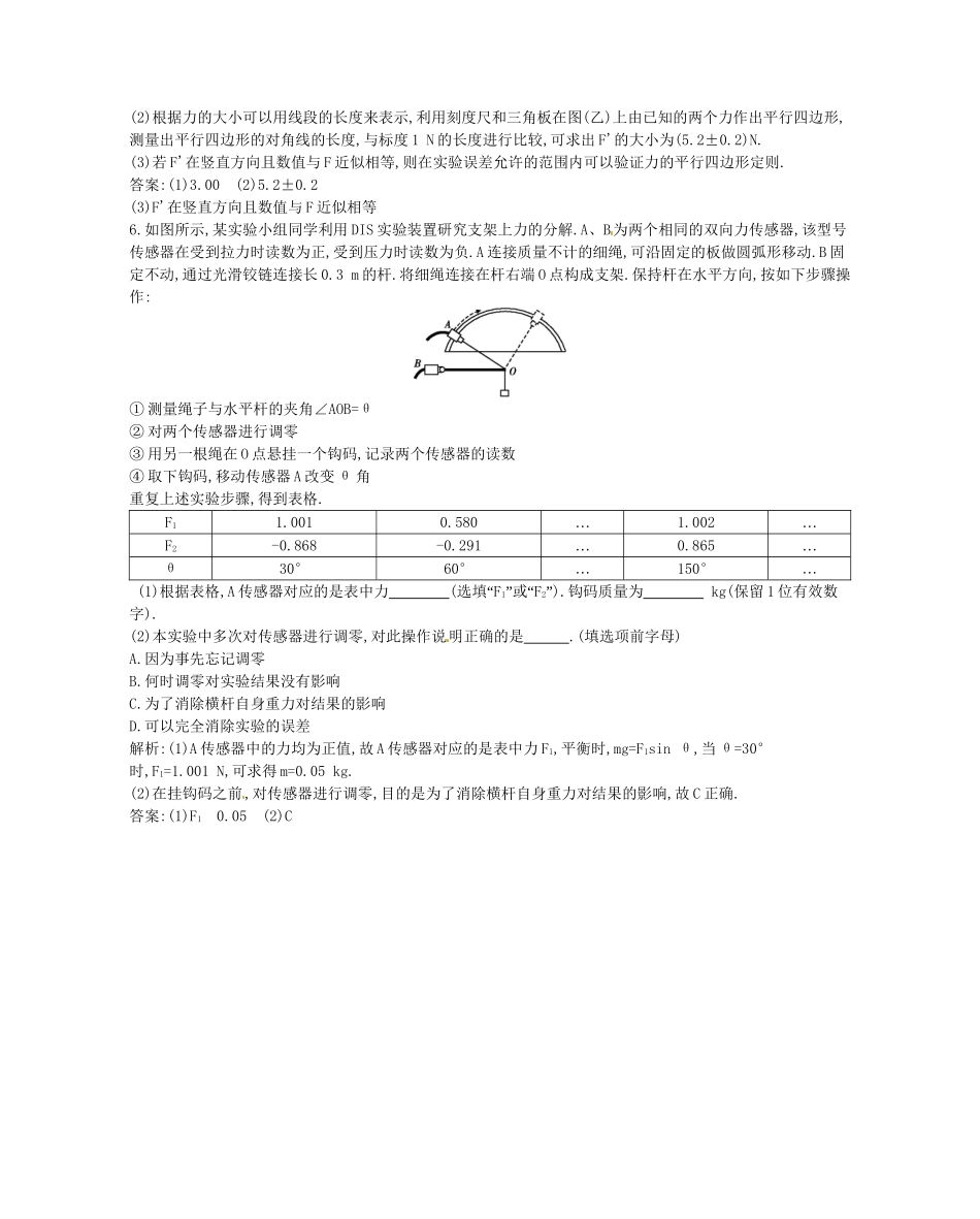 （福建专）高考物理一轮复习 第六课时实验二验证力的平行四边形定则课时训练_第3页