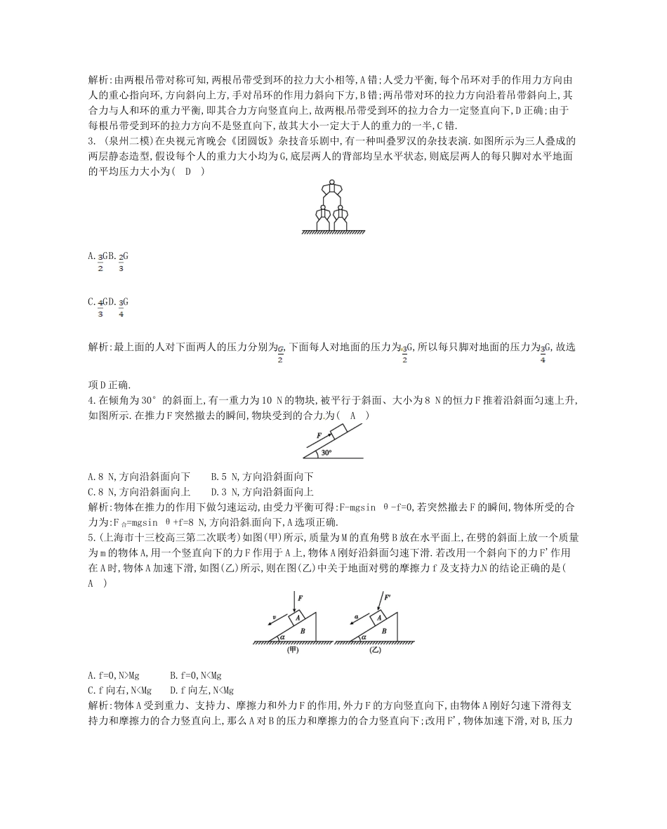 （福建专）高考物理一轮复习 第三课时力的合成与分解课时训练_第2页