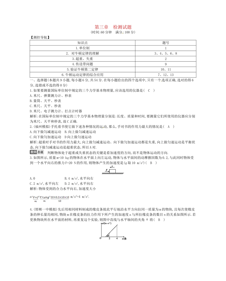（福建专）高考物理一轮复习 第三章检测试题_第1页