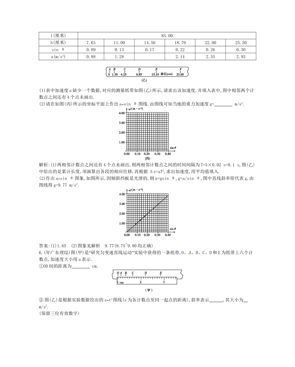 （福建专）高考物理一轮复习 第四课时实验研究匀变速直线运动课时训练_第3页
