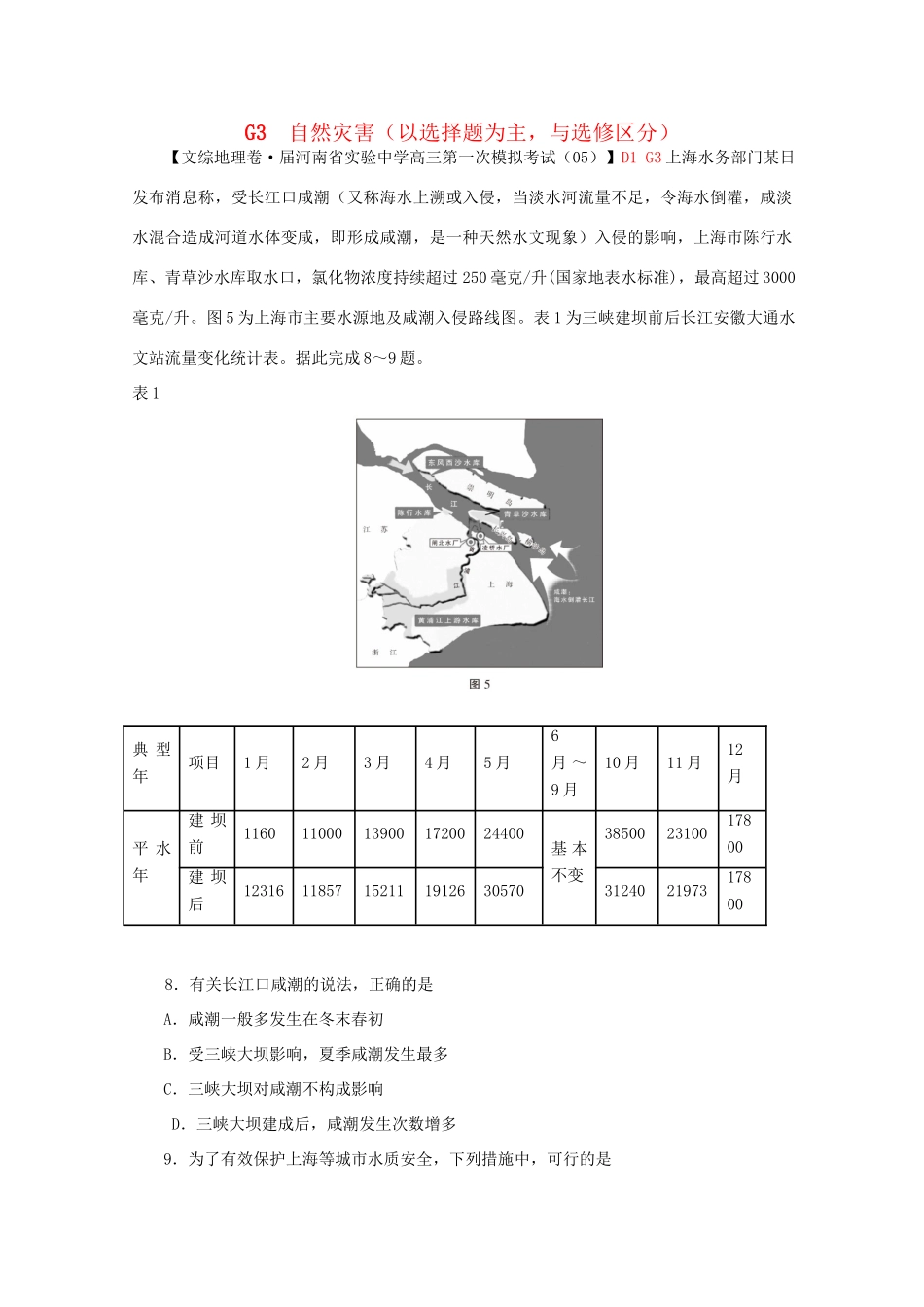 全国高考地理试题汇编（10月）G3自然灾害（以选择题为主，与选修区分）_第1页