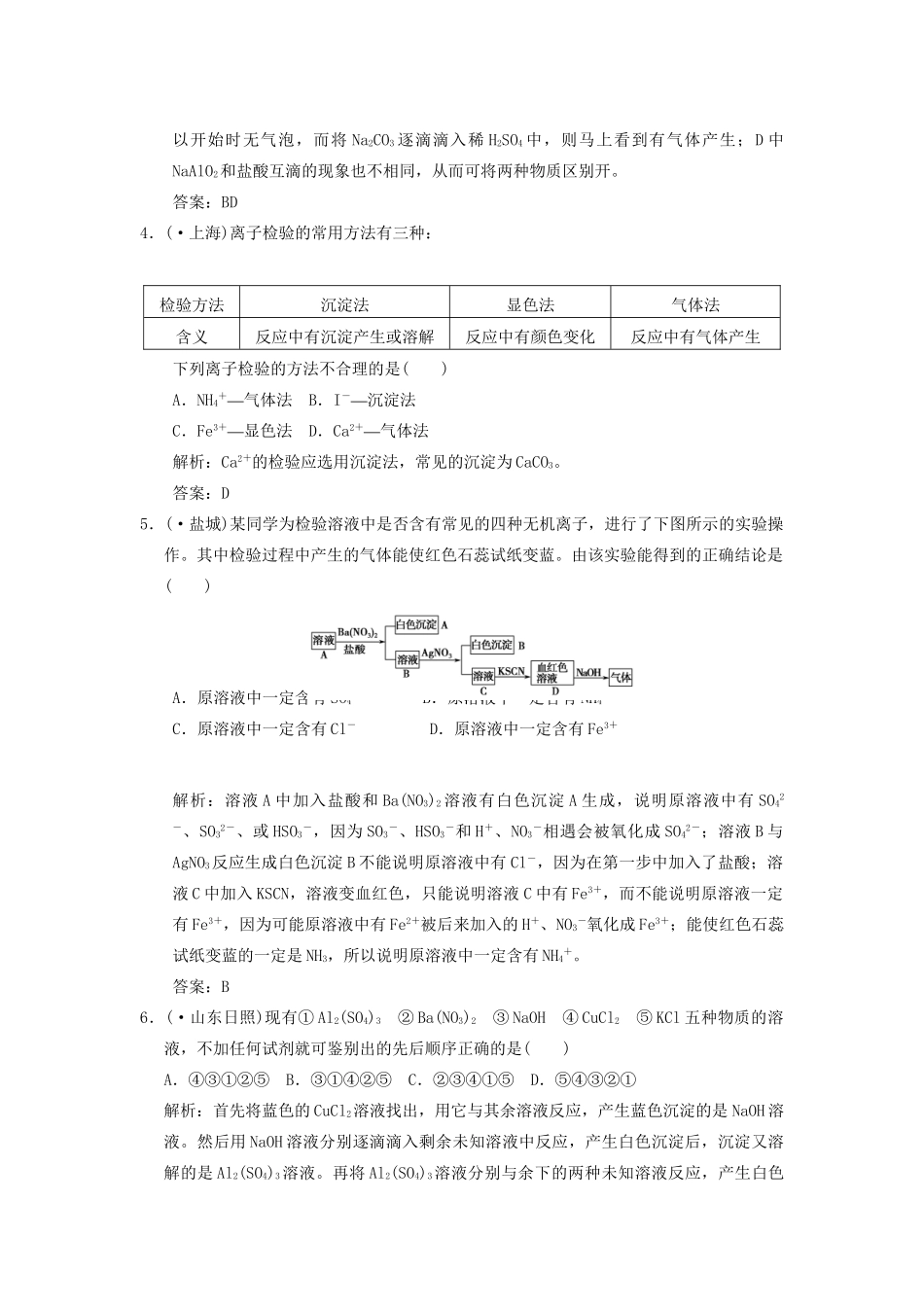 高考化学一轮复习 第2节 物质的分离、提纯和检验测试 大纲人教_第2页