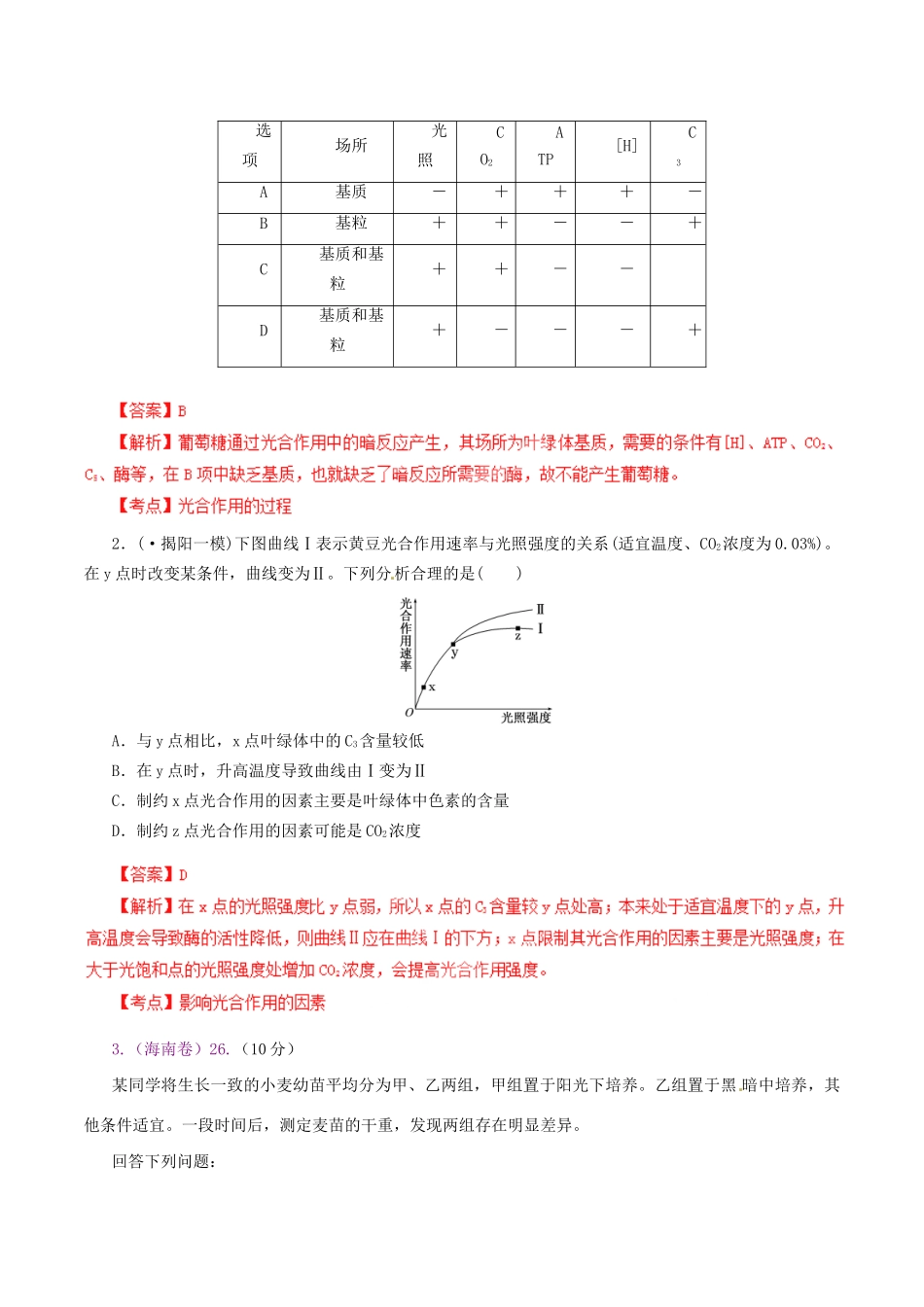 高考生物母题全揭秘 专题 光合作用_第3页