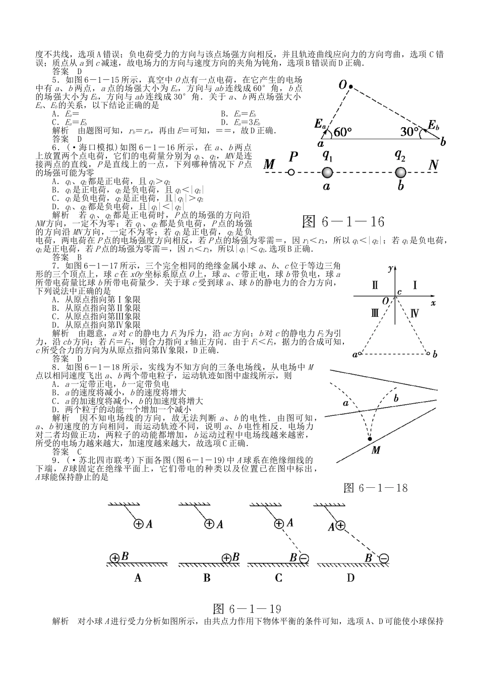 （新课标）高考物理 6.1 库仑定律 电场力的性质达标训练_第2页