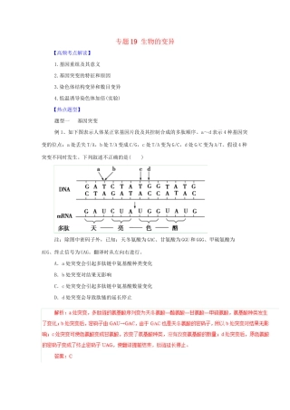 高考生物 热点题型和提分秘籍 专题19 生物的变异（解析版）
