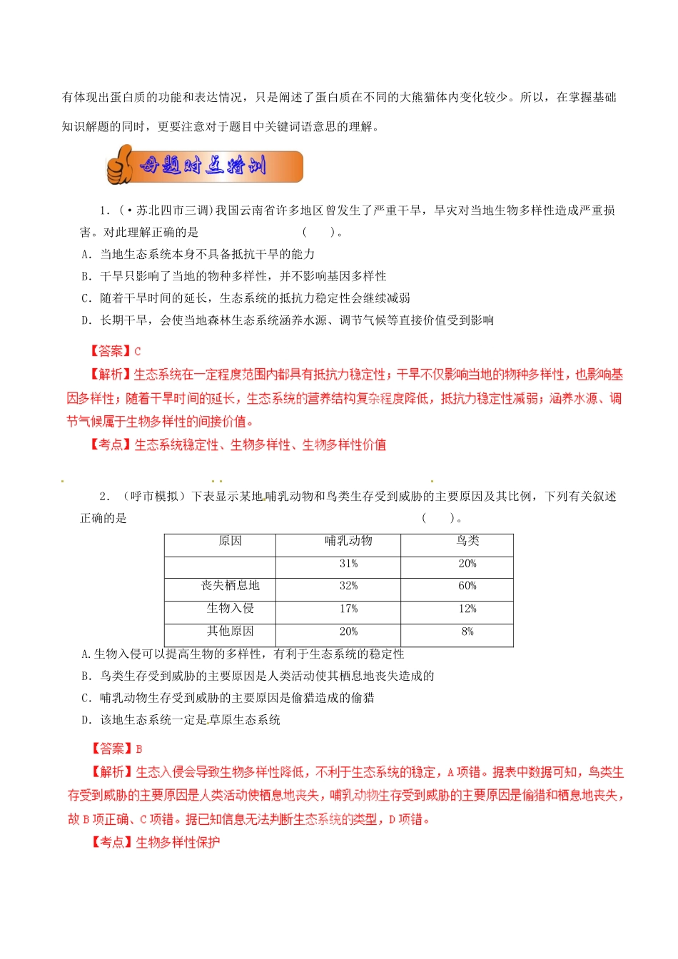 高考生物母题全揭秘 专题 生物多样性_第2页