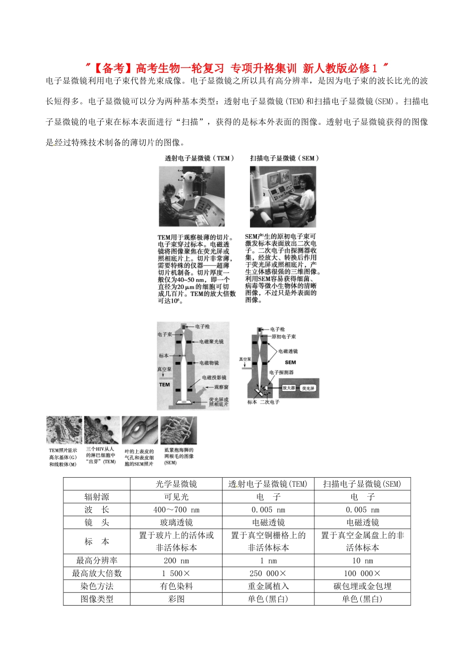 高考生物一轮复习 专项升格集训 新人教版必修1 _第1页