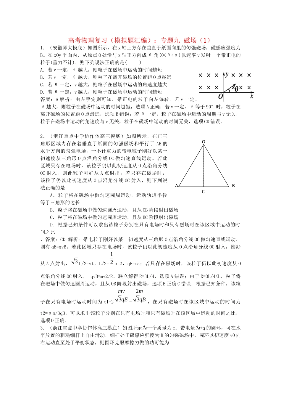 高考物理复习 模拟题汇编专题九 磁场_第1页