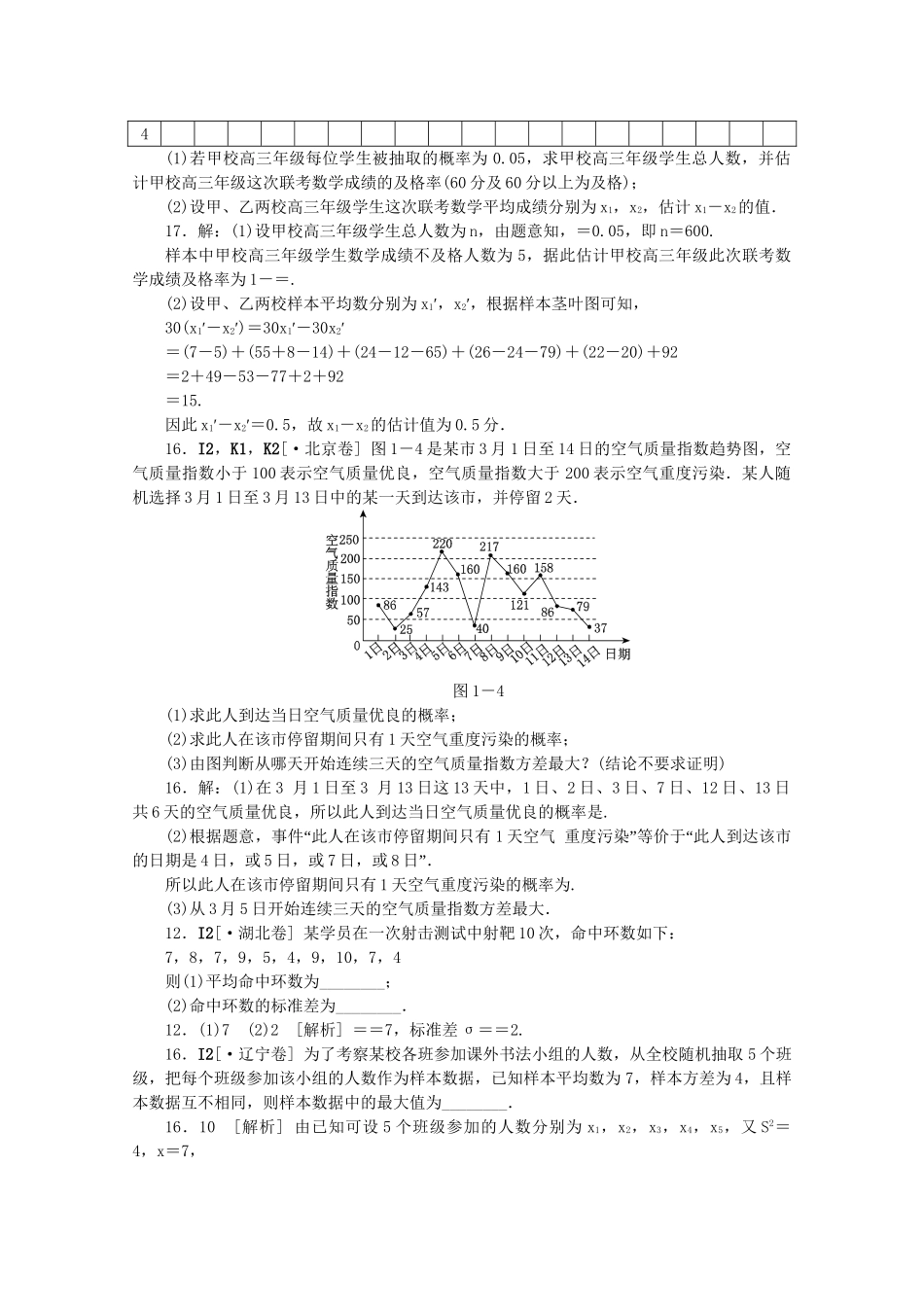 高考数学 （真题+模拟新题分类汇编） 统计 文_第3页