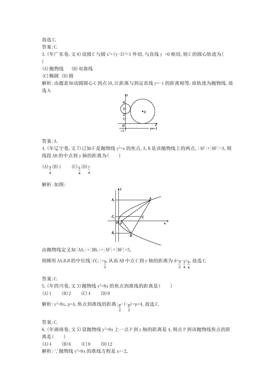 高考数学 试题汇编 第五节抛物线 文（含解析）_第2页