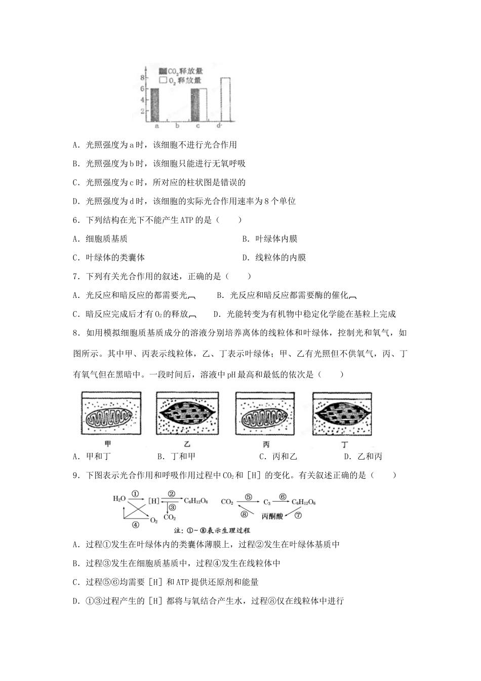 高三生物一轮复习 光合作用与呼吸作用单元测试_第2页