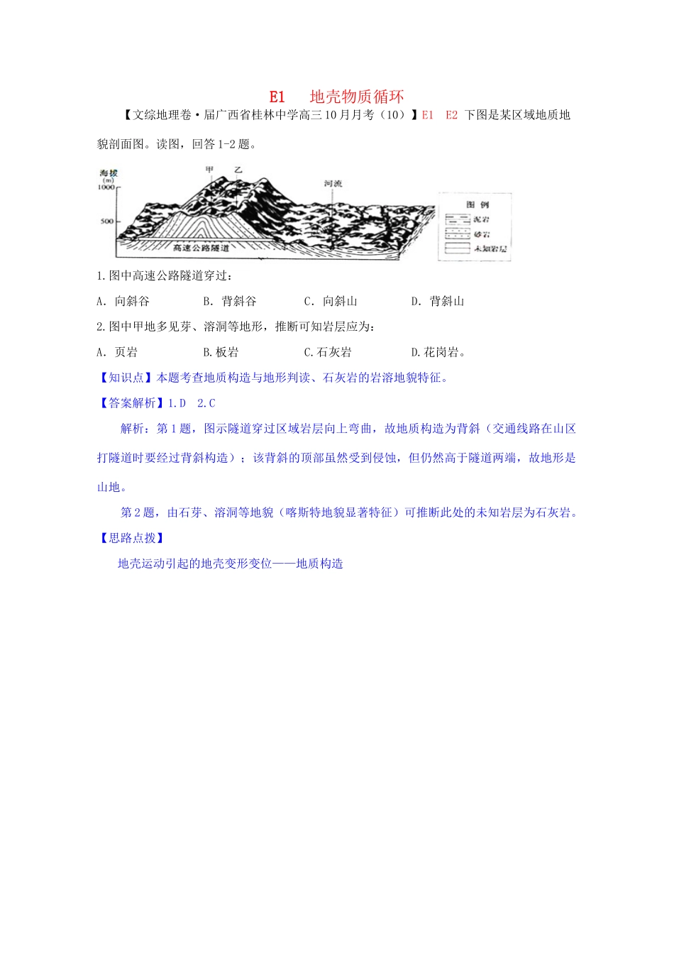 全国高考地理试题汇编月E地壳物质循环_第1页