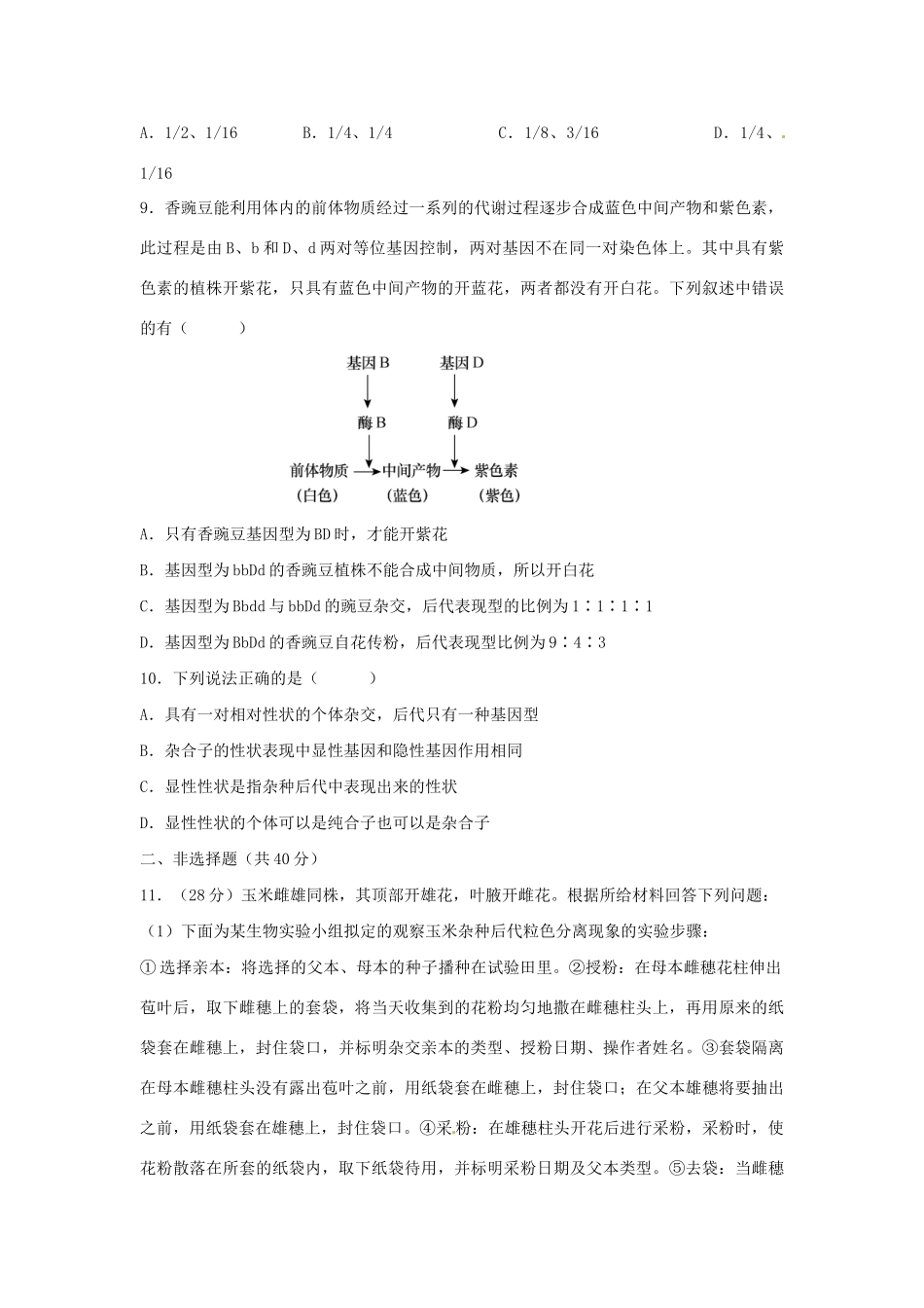 高三生物一轮复习 遗传因子的发现单元测试_第3页