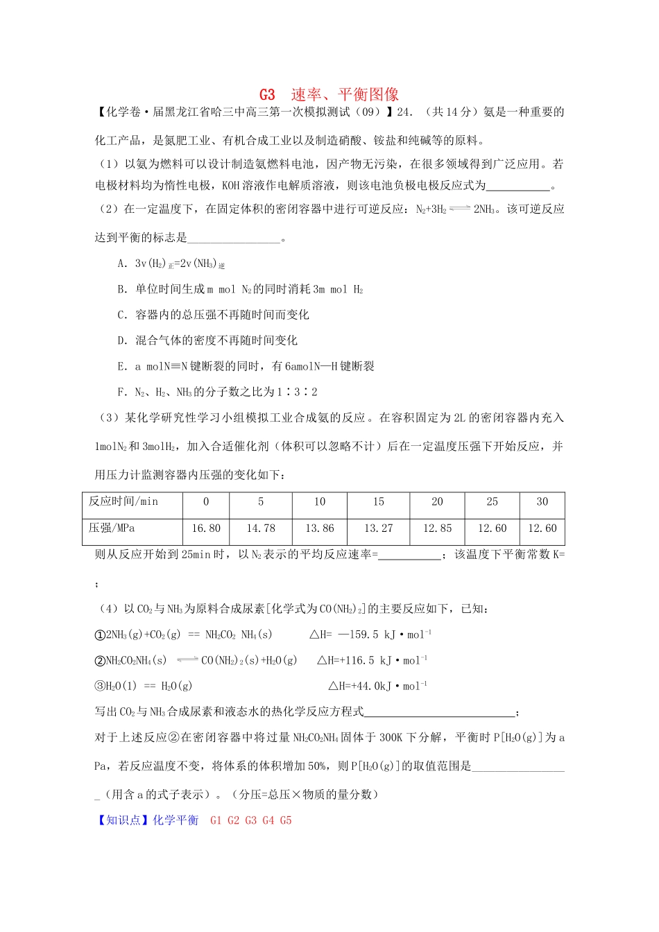 全国高考化学试题汇编月第一期G 速率、平衡图像_第1页