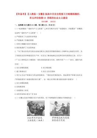 高中历史 单元评估检测15 苏联的社会主义建设复习方略精练精析 新人教版