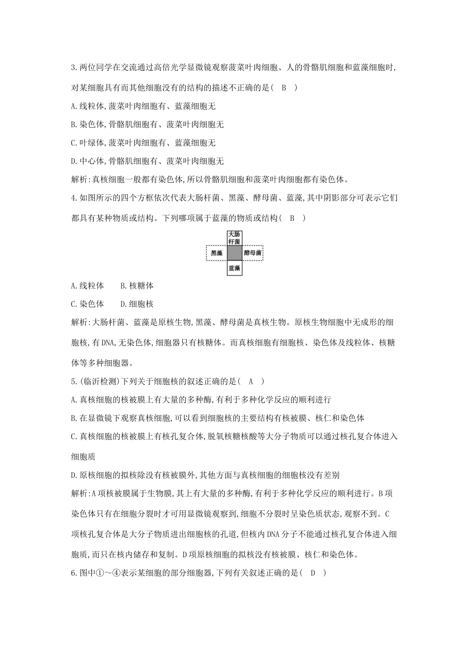 学高中生物 第四、五节细胞核　原核细胞检测试题 浙科必修1_第2页