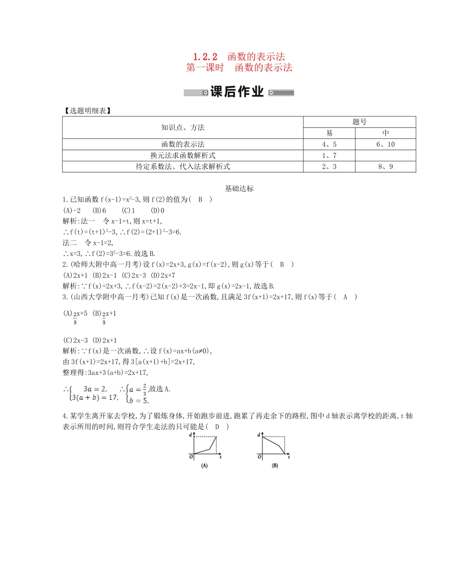 学高中数学 函数的表示法第一课时精品达标测试 新人教A必修1_第1页
