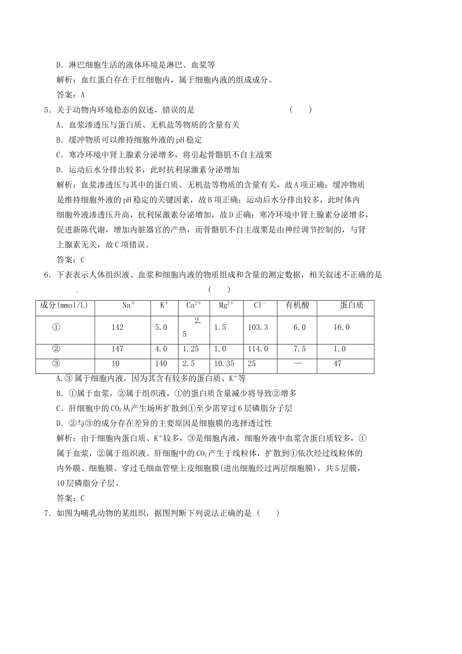 广东省高考生物 相关题型专训专题九 人体的内环境与稳态_第2页