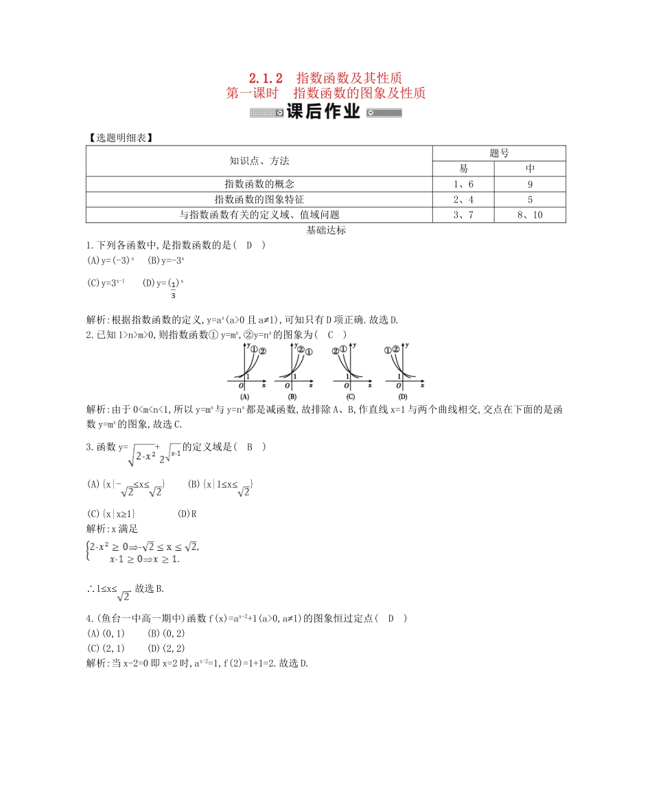学高中数学 指数函数及其性质第一课时精品达标测试 新人教A必修1_第1页