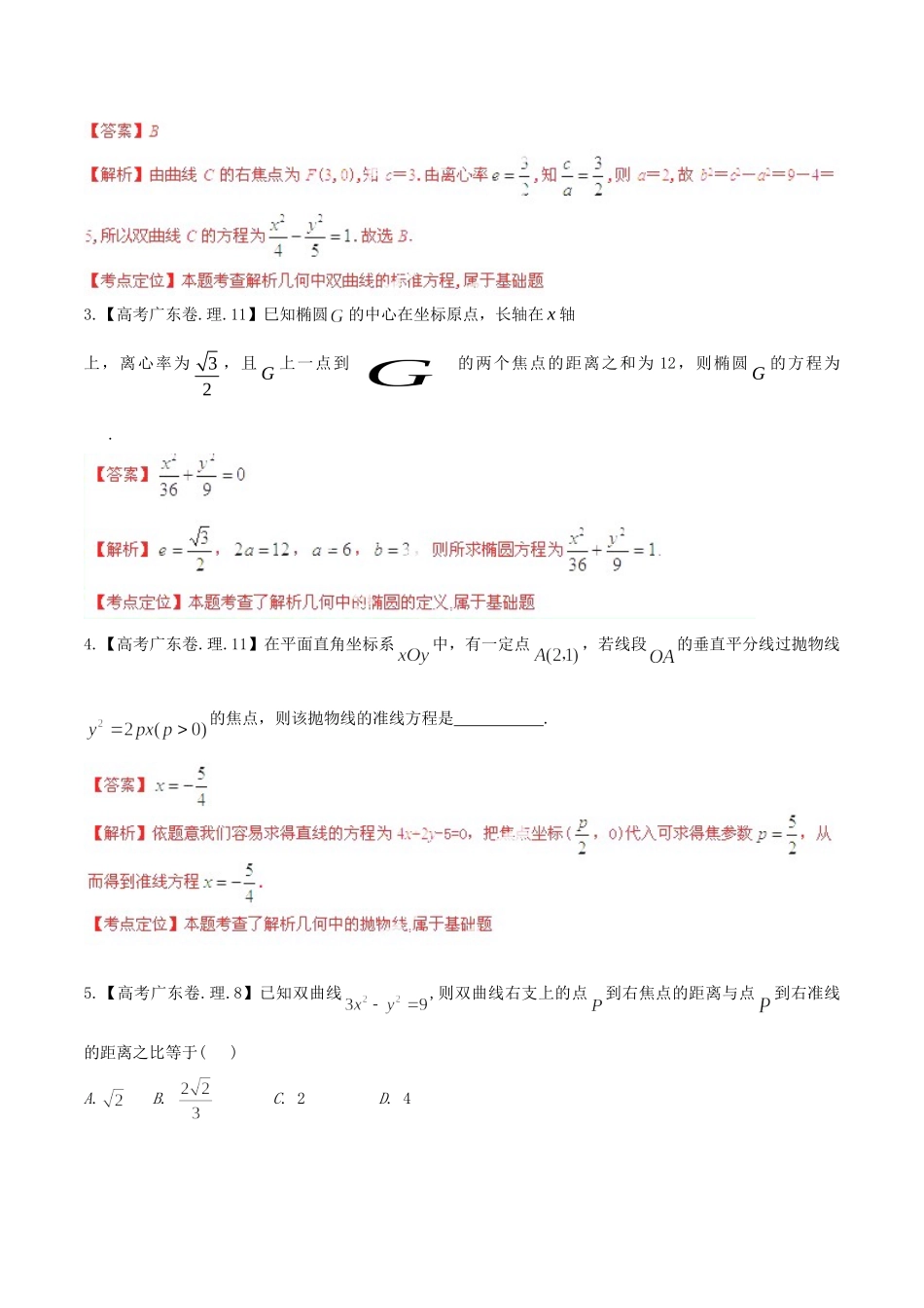 广东省高考数学分项精华版 专题9 圆锥曲线（含解析）_第2页