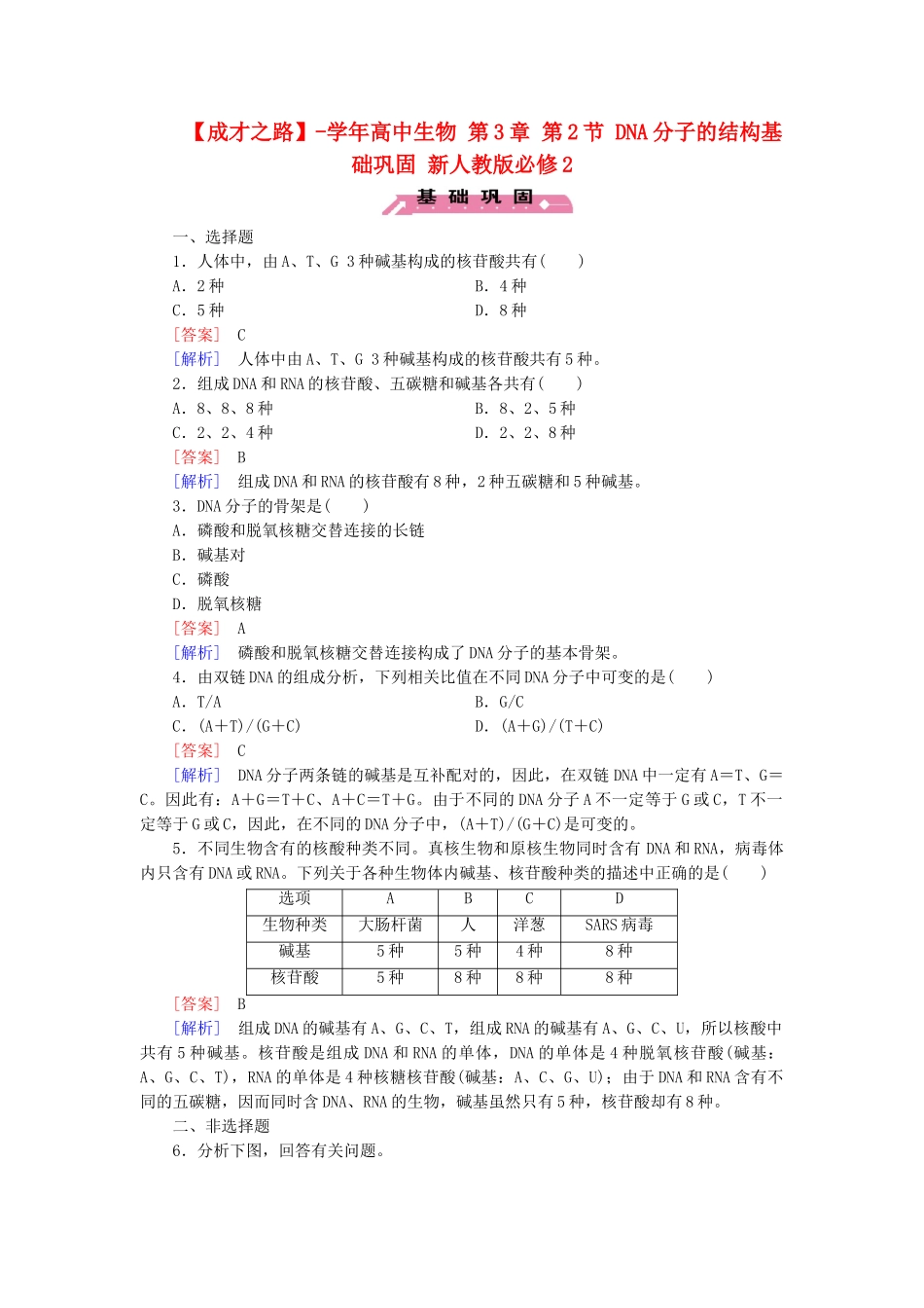 高中生物 第3章 第2节 DNA分子的结构基础巩固 新人教版必修2_第1页