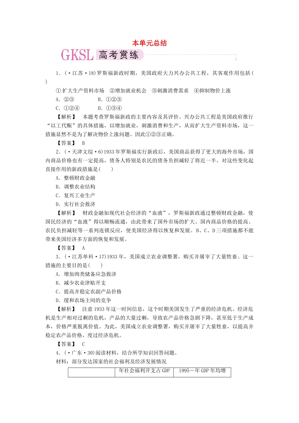 高中历史 第六单元 世界资本主义经济政策的调整课时练习 单元总结 新人教版必修2_第1页