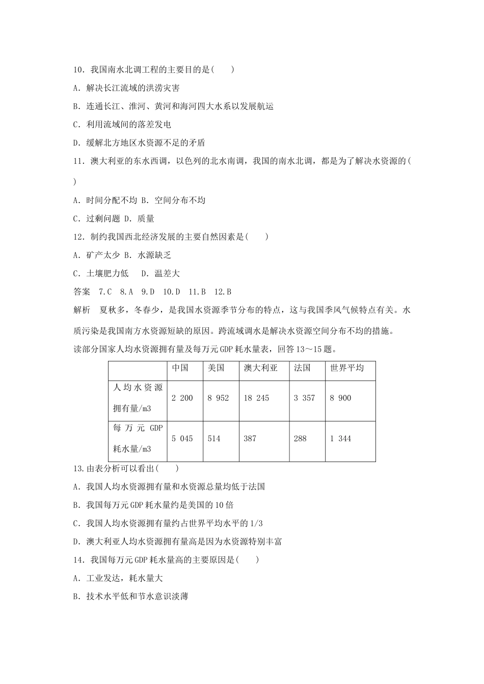 高中地理 第3章 第3节 水资源的合理利用课后强化作业 新人教版必修1_第3页