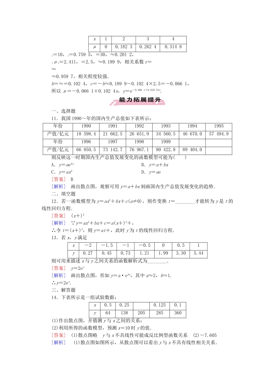 高中数学 1.1 第2课时可线性化的回归分析同步检测 北师大版选修1-2_第3页