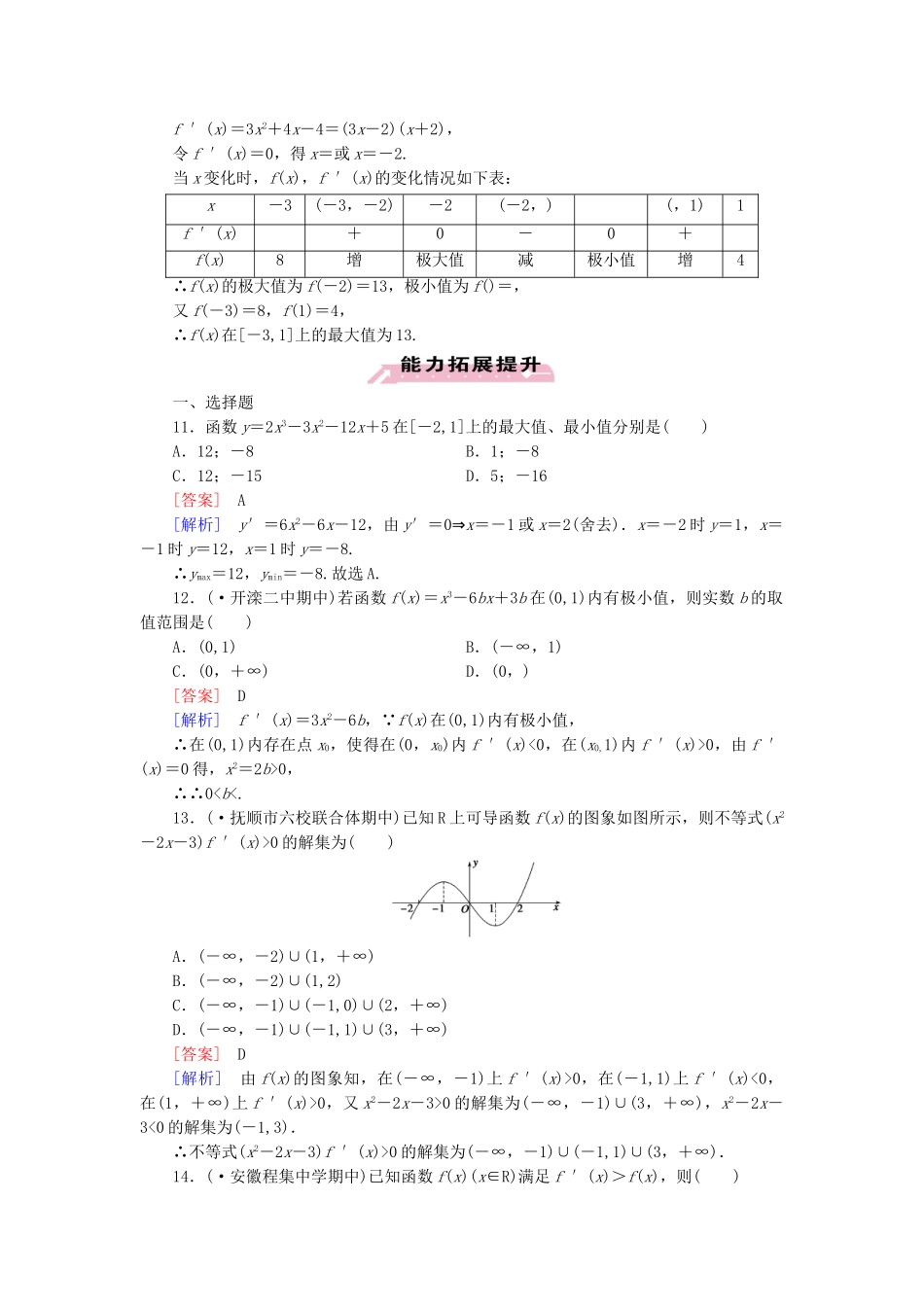 高中数学 3.3 第3课时 函数的最大（小）值与导数练习 新人教A版选修1-1_第3页