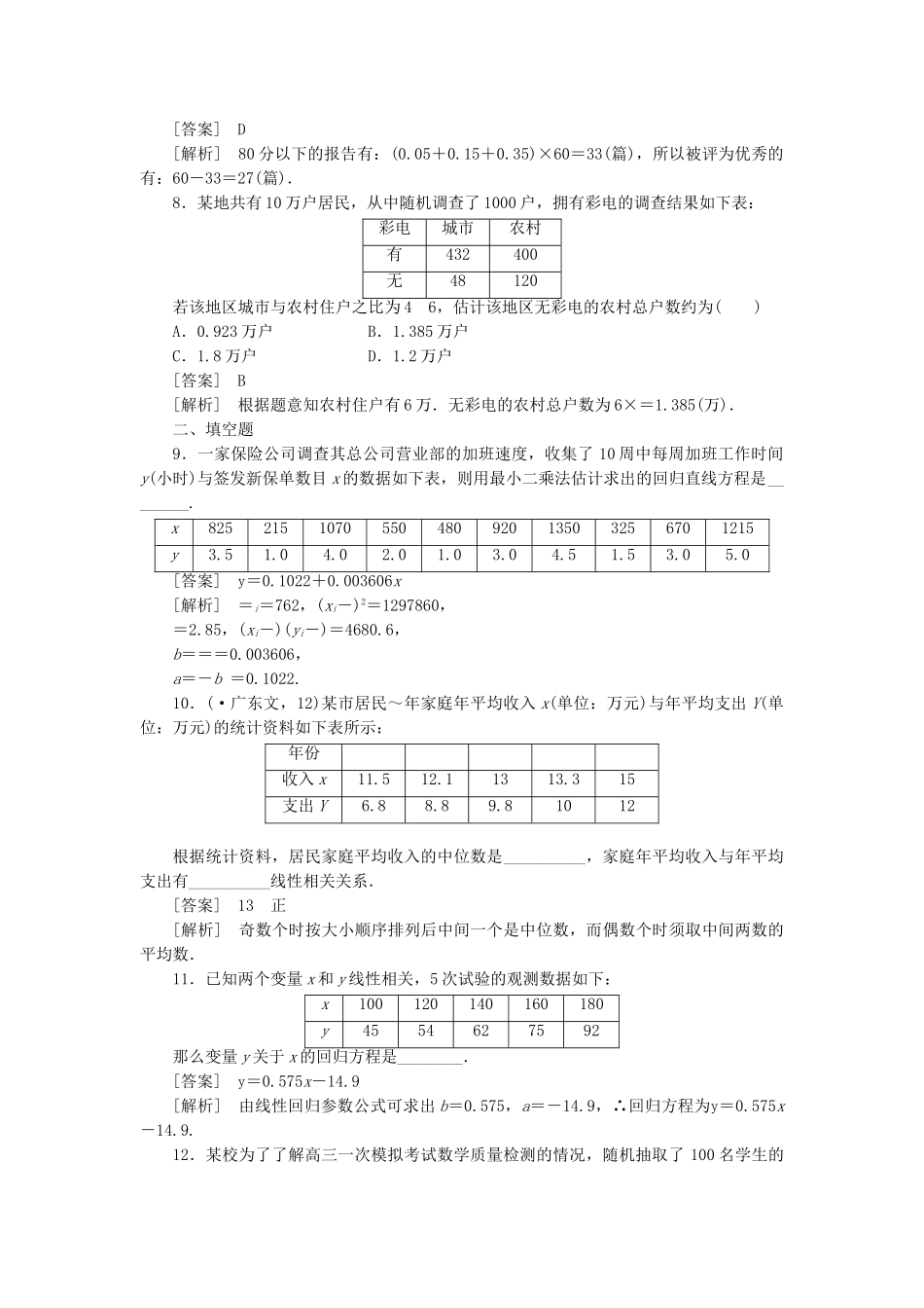 高中数学 两个变量的线性相关课时练习 新人教A版必修3_第3页