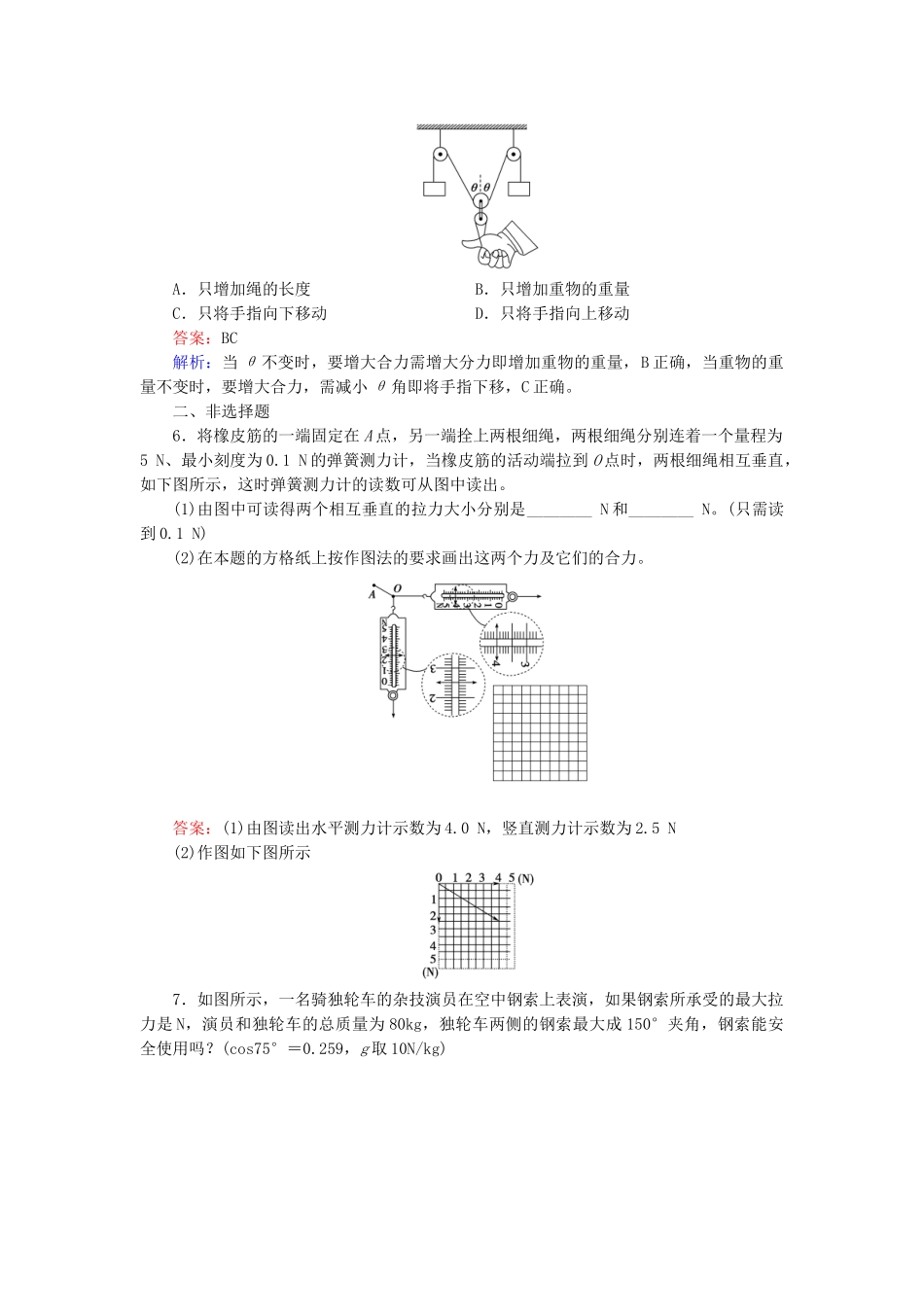 高中物理 3-4《力的合成》课后强化作业 新人教版必修1_第2页