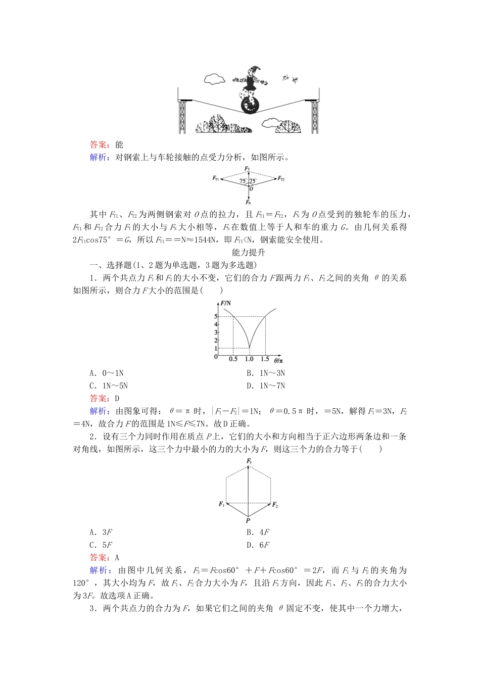 高中物理 3-4《力的合成》课后强化作业 新人教版必修1_第3页