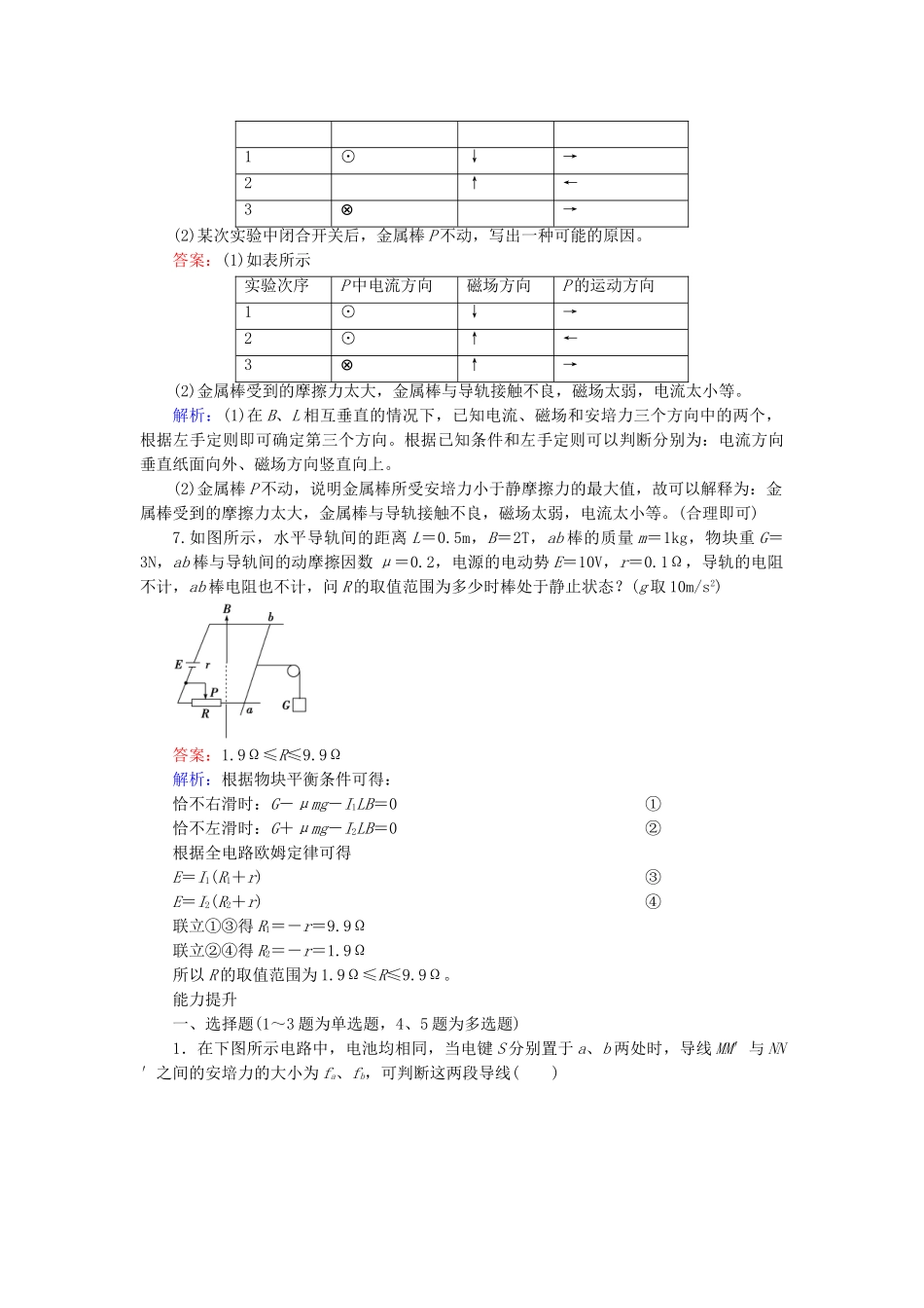高中物理 3.4 通电导线在磁场中受到的力练习 新人教版选修3-1_第3页