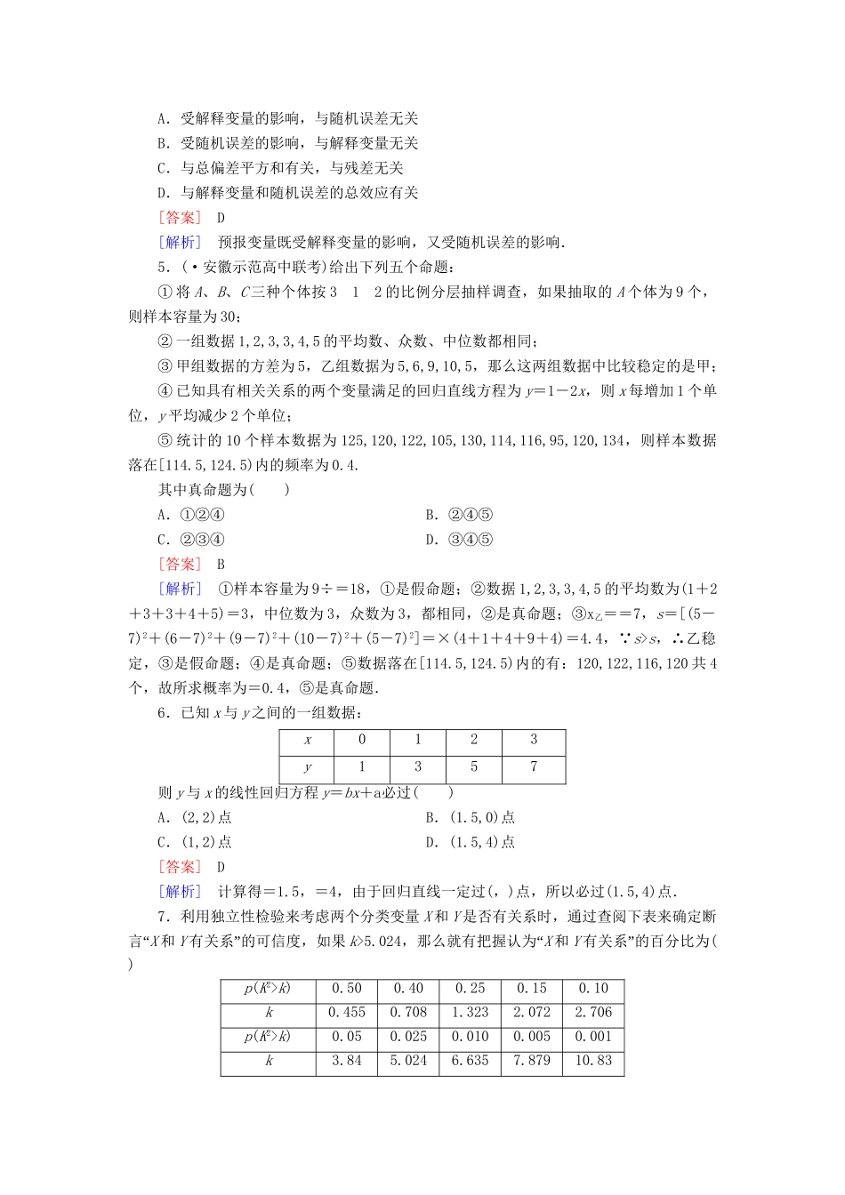 高中数学 第1章 统计案例综合素质检测 新人教A版选修1-2_第2页