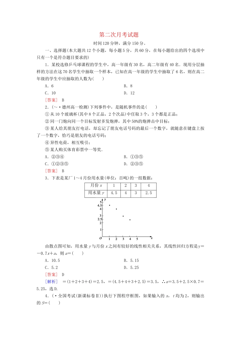 高中数学 第2次月考试题 新人教A版必修3_第1页