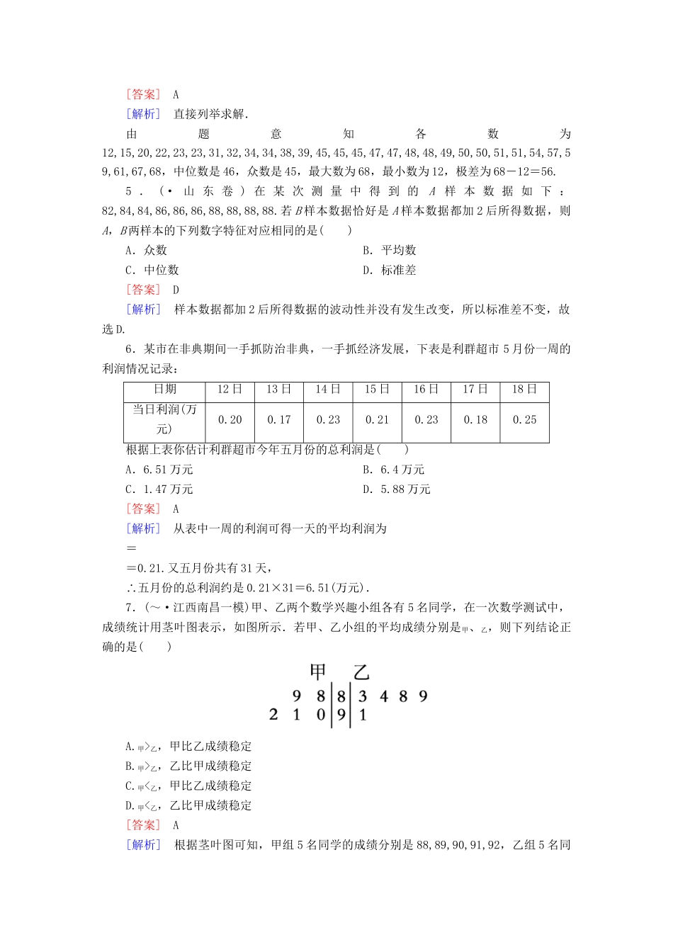 高中数学 2-2-2 用样本的数字特征估计总体的数字特征能力强化提升 新人教A版必修3_第2页