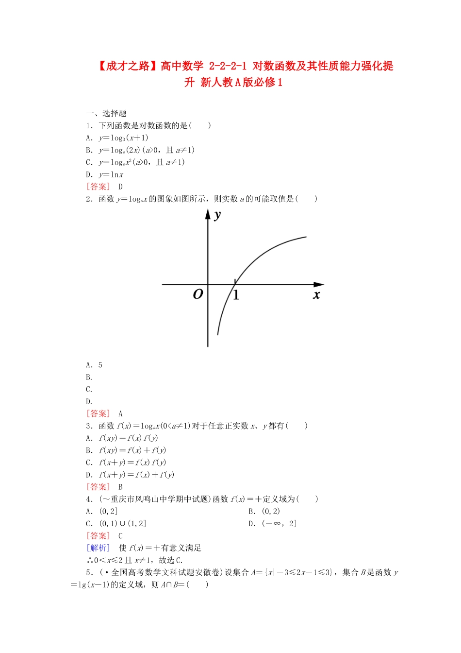 高中数学 2-2-2-1 对数函数及其性质能力强化提升 新人教A版必修1_第1页