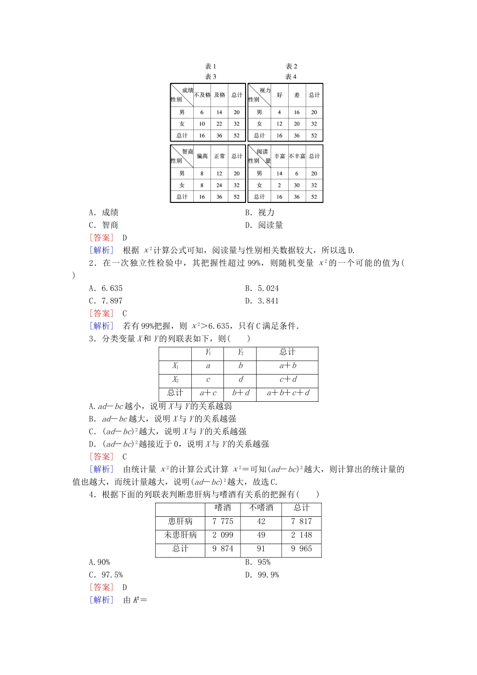 高中数学 第3章 §2独立性检验同步测试 北师大版选修2-3_第3页