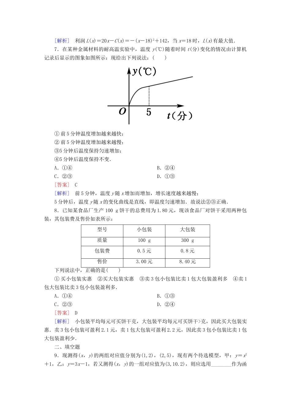 高中数学 3-2-1 几类不同增长的函数模型能力强化提升 新人教A版必修1_第2页