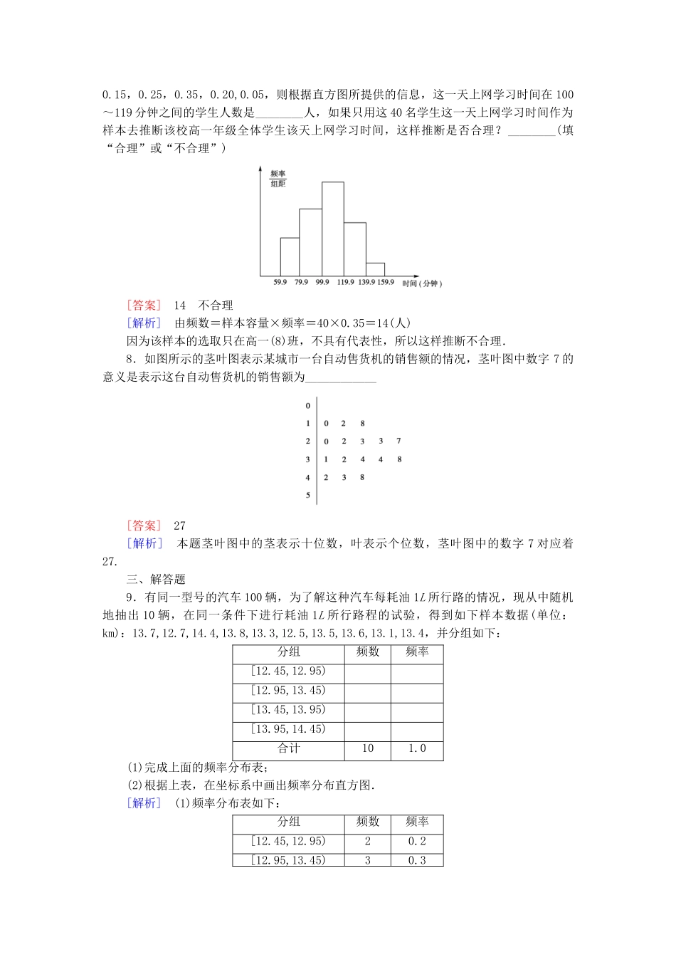 高中数学 2.2.1 第2课时用样本的频率分布估计总体的分布(二)检测试题 新人教B版必修3_第3页