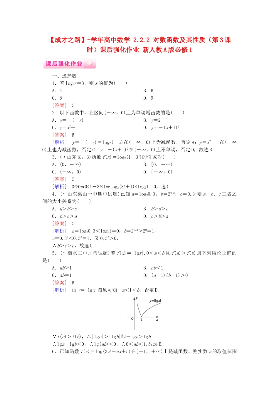高中数学 2.2.2 对数函数及其性质（第3课时）课后强化作业 新人教A版必修1_第1页