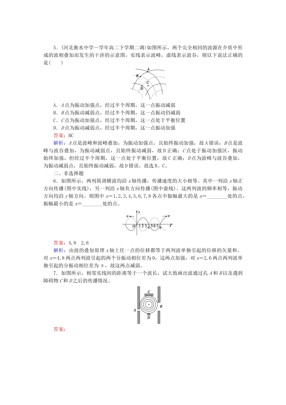 高中物理 第12章 第4节波的衍射和干涉检测试题 新人教版选修3-4_第2页