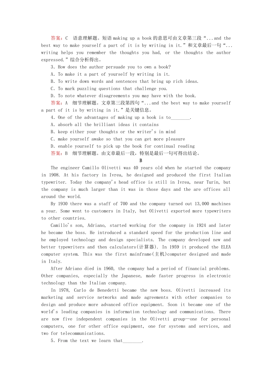 高中英语 Module 2 第2课时 Grammar & Everyday English & Reading Practice强化练习 新人教版选修7_第3页