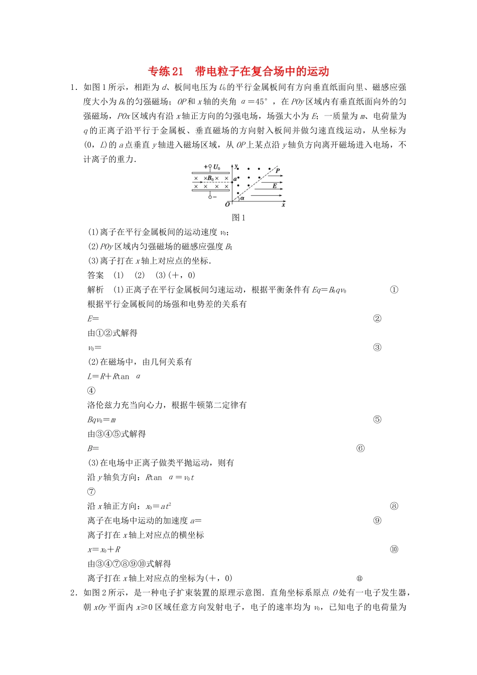 (广东专用）高考物理二轮复习 计算题专练21 带电粒子在复合场中的运动_第1页