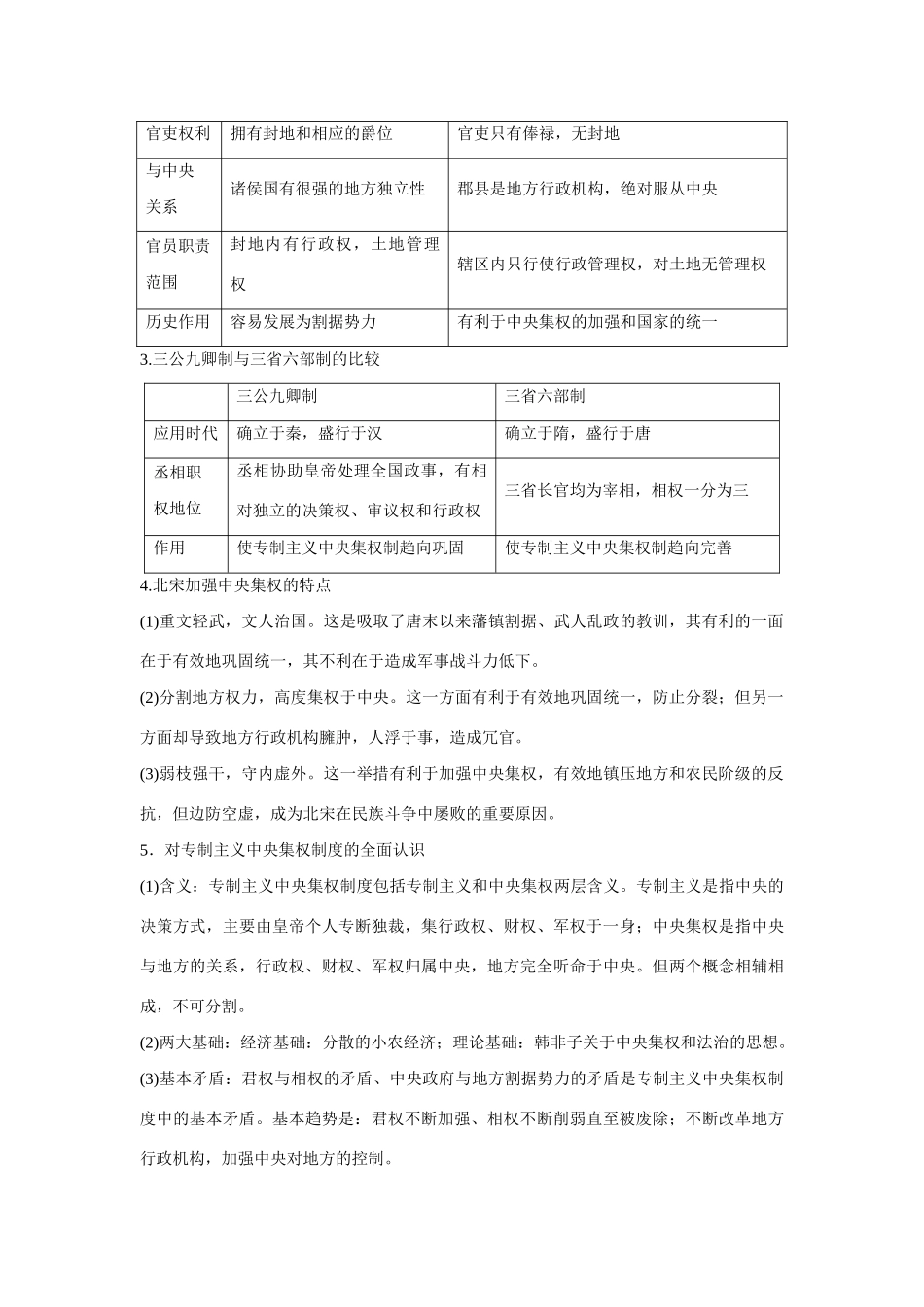 高中历史 第一单元　中国古代的中央集权制度单元小结练习 岳麓版必修1_第2页