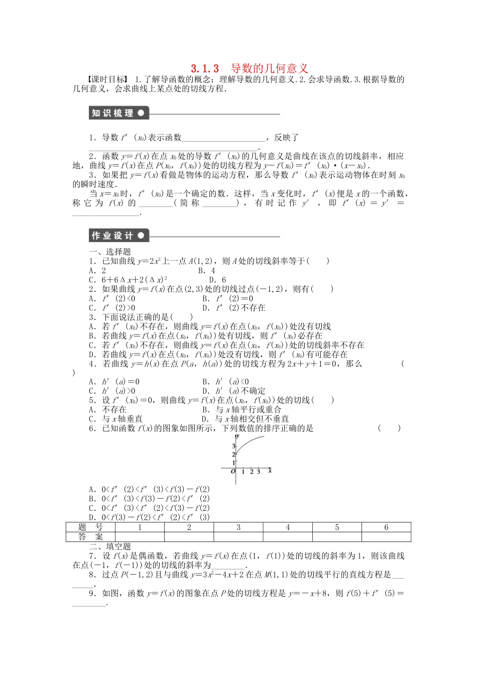 高中数学 3.1.3导数的几何意义课时作业 新人教A版选修1-1_第1页