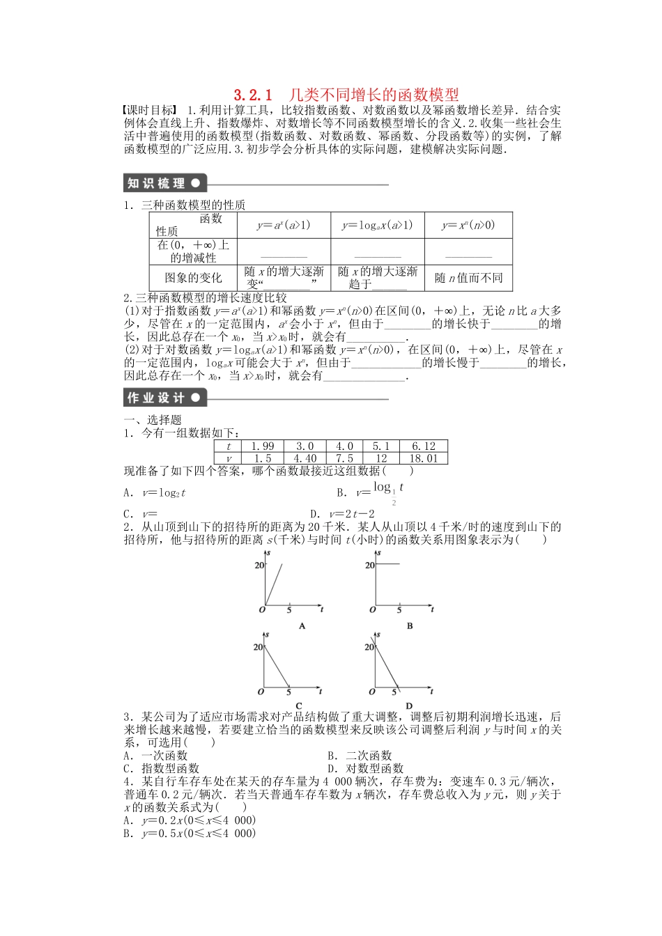 高中数学 3.2.1几类不同增长的函数模型课时作业 新人教A版必修1_第1页