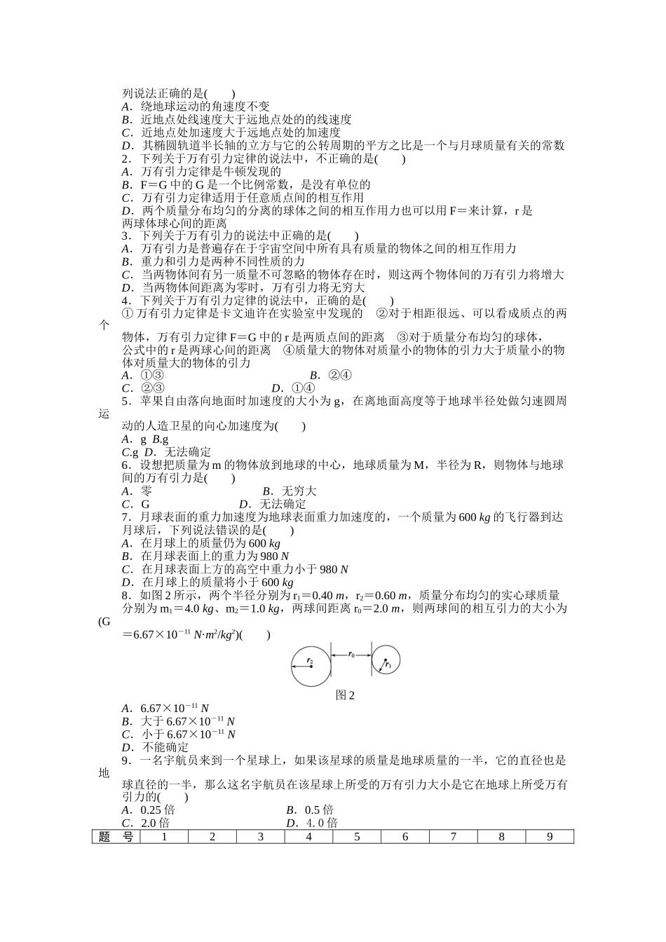 高中物理 第三章 第一节 万有引力定律课时作业 粤教版必修2_第3页