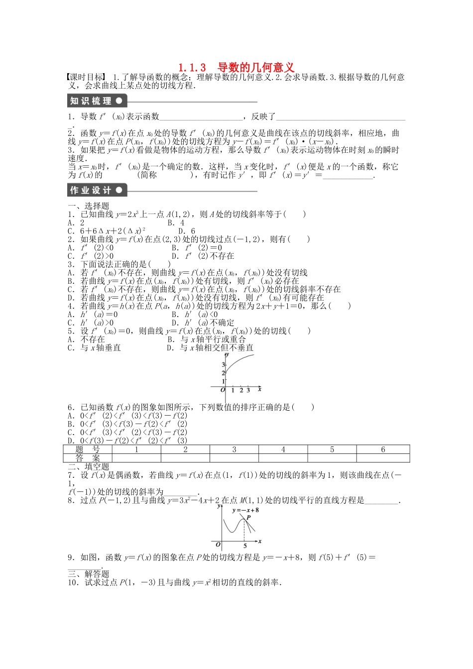 高中数学 1.1.3导数的几何意义课时作业 新人教A版选修2-2_第1页