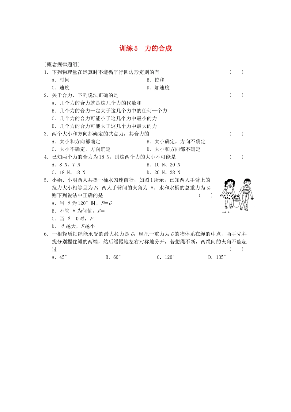 高中物理 第三章 训练5 力的合成 新人教版必修1_第1页